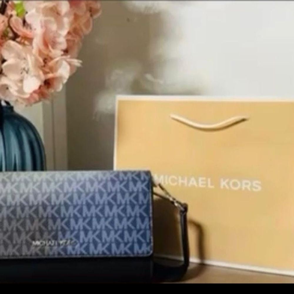 Michael Kors Blue and Black Monogram Wallet